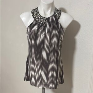 INC International Concepts Black and White Embellished Tank Top